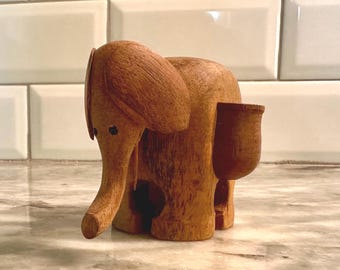 Palillero de madera tallada con forma de elefante / Decoración rústica de cocina de estilo vintage
