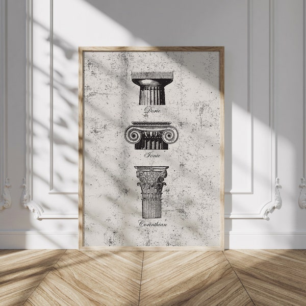 Ancient Greek Column, PHYSICAL PRINT, Vintage Print, Greek Art, Column Drawings, Roman Art, Architectural Prints, Black and White Print
