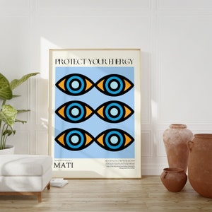 Evil Eye Print, DIGITAL PRINT, Printable Prints, Evil Eye Poster, Blue Evil Eye Designs, Greek Evil Eye Art, Minimal Wall Art, Neutral Art