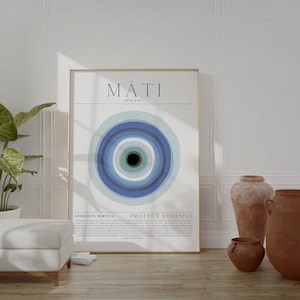 Evil Eye Print, PHYSICAL PRINT, Blue Evil Eye Print, Mati Print, Wall Decor, Wall Art Print, Minimal Design Art, Neutral Tone