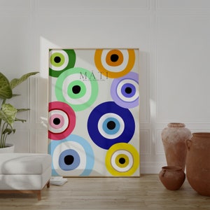 Evil Eye PHYSICAL Print, Mati Print, Physical Prints, Evil Eye Colorful Print, Wall Decor, Wall Art Print, Greek Design Art, Nazar