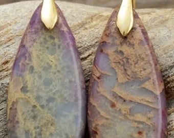 Beautiful Multicoloured Beige/Pink Jasper Drop Earrings With Gold Ear Hook