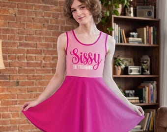 Sissy in Training Pink Skater Dress | Flirty Femboy Apparel | Submissive Crossdresser Outfit | MTF Twirl Dress | Humiliating Clothing