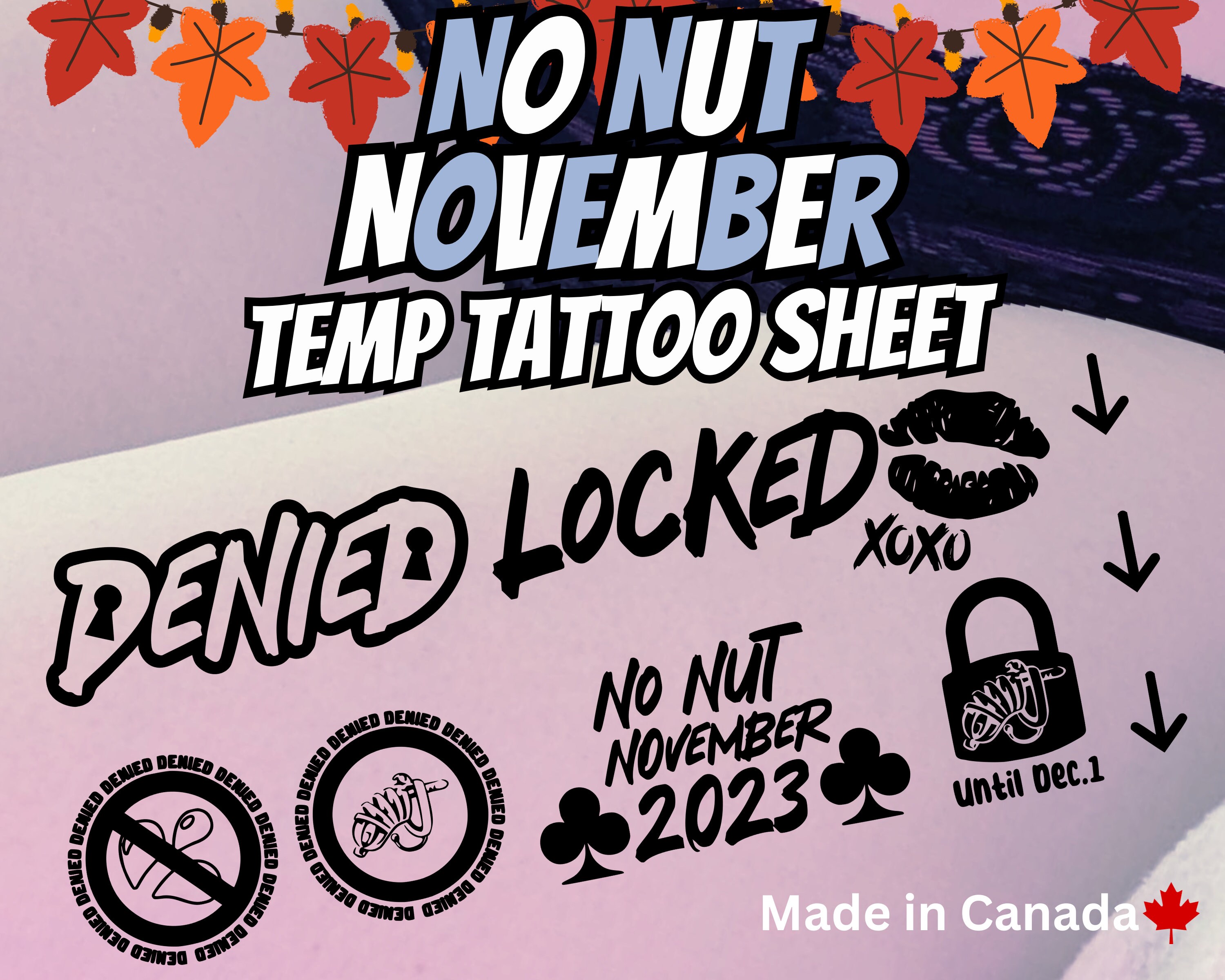 No Nut November Tattoos Chastity Temporary Tattoos Chastity Cage Sissy