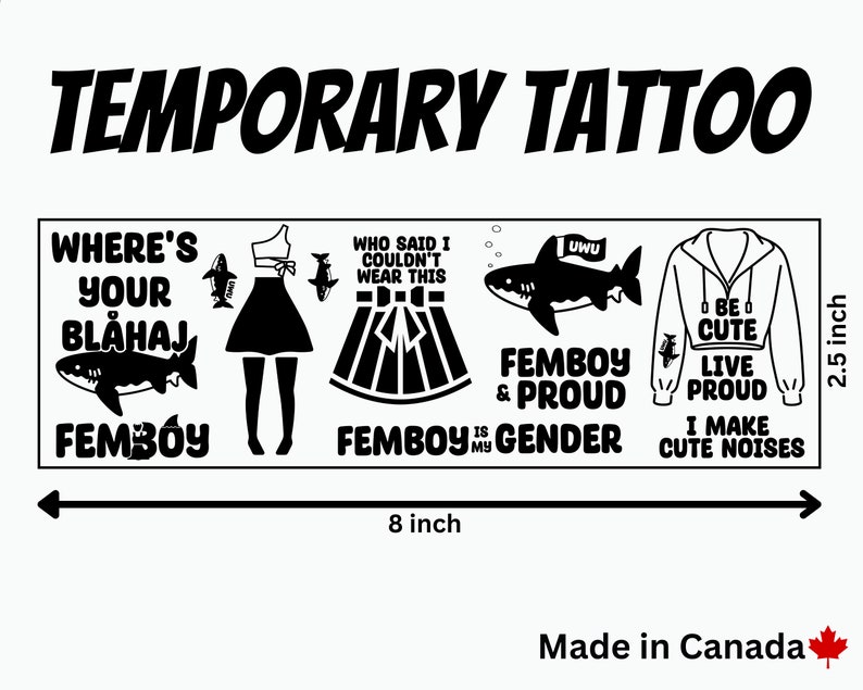 Femboy Temporary Tattoo Set Pretty Boy Femboy and Proud Be Cute Live