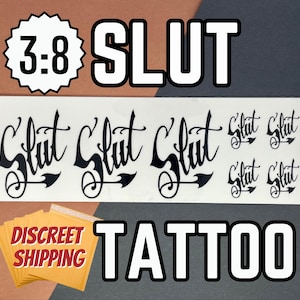 Slut Temporary Tattoo – Sexy Adult Fake Tattoo for Submissive Kink, BDSM Roleplay, Pet Play, Body Marking – 3 Size Pack Options, Discreet