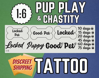 Chastity Pup Play Tattoos – Puppy Play Pet Play Tattoo Set for Submissive BDSM Roleplay, Good Boy/Girl Praise Decals
