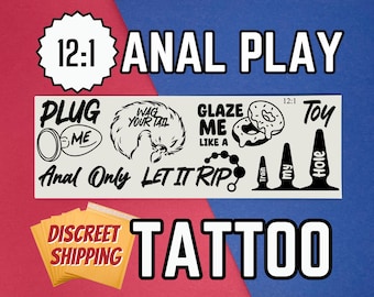 Anal play temporary tattoo sheet for kink roleplay with submissive toy training designs great for bdsm scenes and fetish outfits