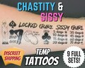 Chastity and Sissy Temporary Tattoo | bdsm chastity cage sissy gurl Humiliation BDSM Design body art Chastity Tattoos Sissy Tattoo Kinkabl product logo