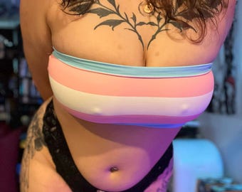 Trans Pride Flag Tube Top | Transgender Pride Bandeau LGBTQ+ Festival Crop Top Pastel Queer Aesthetic Clothing, Cute Y2K Pride TOP ONLY