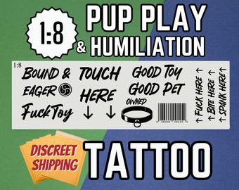 Pup Play Temp Tattoo – Puppy Play Pet Play Tattoo Set for Submissive BDSM Roleplay, Good Boy/Girl Praise Decals Breed me Tattoos