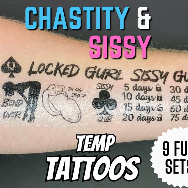 Chastity and Sissy Temporary Tattoo | bdsm chastity cage sissy gurl Humiliation BDSM Design body art Chastity Tattoos Sissy Tattoos