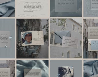Poets & Writers Baby Blue Parisian Chic Post Templates for Instagram | Editorial Collage Postcard Style, Paper Texture Posts | Edit in Canva