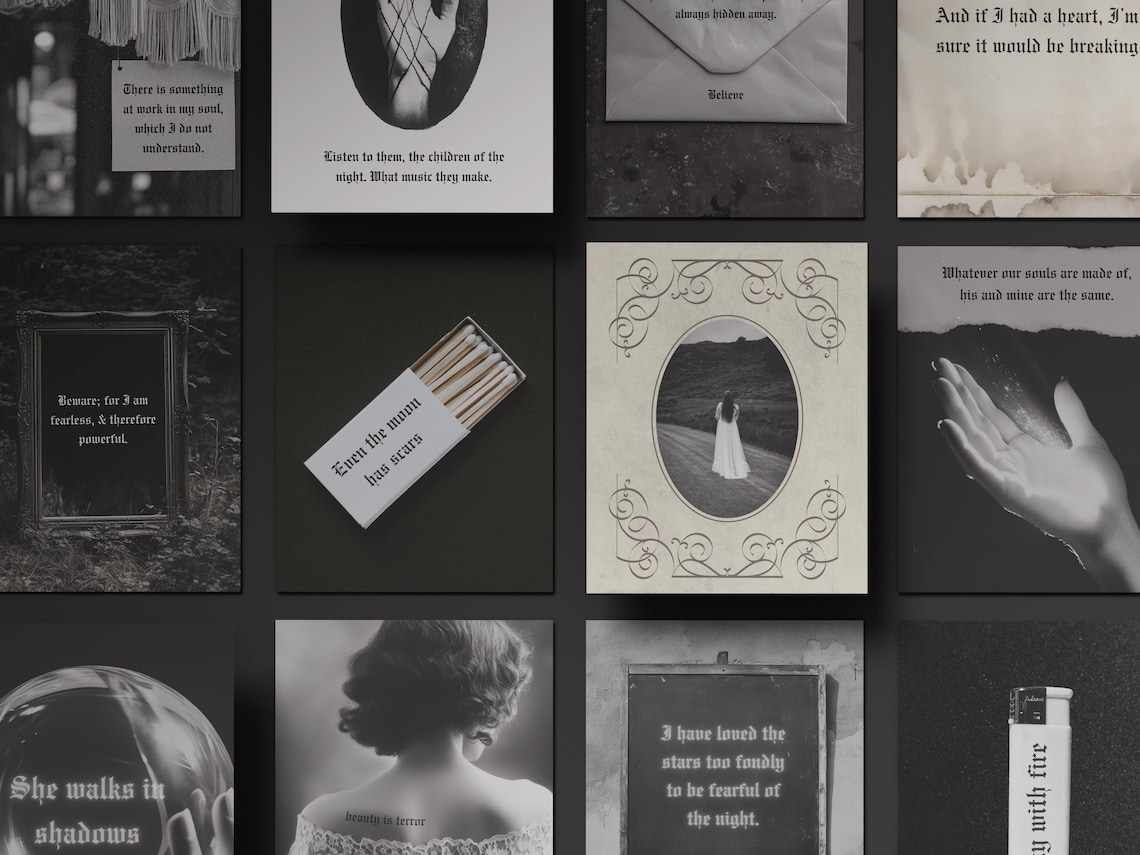 Gothic Instagram Templates: Dark Academia Quote Overlays, Creative Dark ...