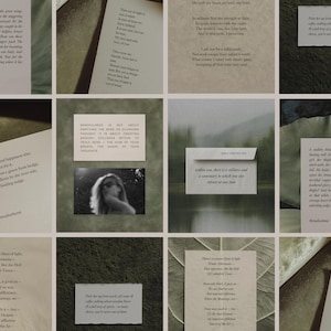 Poets & Writers Aesthetic Kit - Unique Paper Texture Journal Posts, Canva Templates for Instagram, Muted Green, Earthy Editorial IG Pack