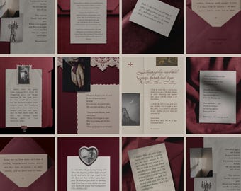 Poets & Writers Burgundy Deep Cherry Red Post Templates for Instagram: Paper Texture Journal, Editorial Magazine Collage, Edit in Canva B2