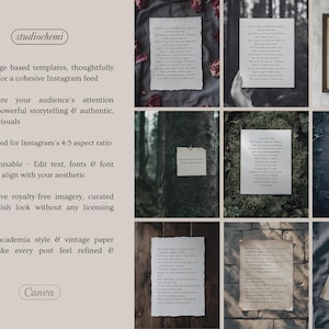 Poets & Writers, Dark Moody Aesthetic Paper Quote Canva Templates For Instagram. IG Posts, Dark Academia Gothic Diary Collage Style image 7