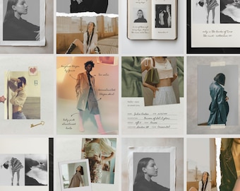 Plantillas editoriales de Instagram / Publicaciones estéticas editables para creadores de contenido, diario fotográfico de estilo de vida con collage de Canva, textura de papel - VOL2
