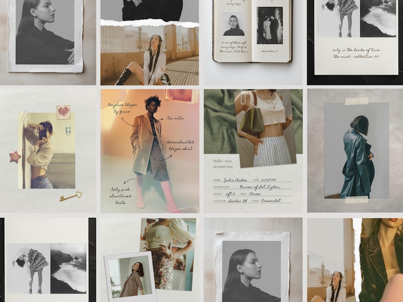 Editorial Instagram Templates | Aesthetic Editable Posts For Content Creators, Lifestyle Canva Collage Photo Diary, Paper Texture - VOL2 image 1