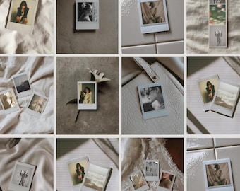 Neutral Polaroid Instagram Templates Canva – 10 Minimal Photo Mockup Posts, Cream Aesthetic Editorial Social Media Kit