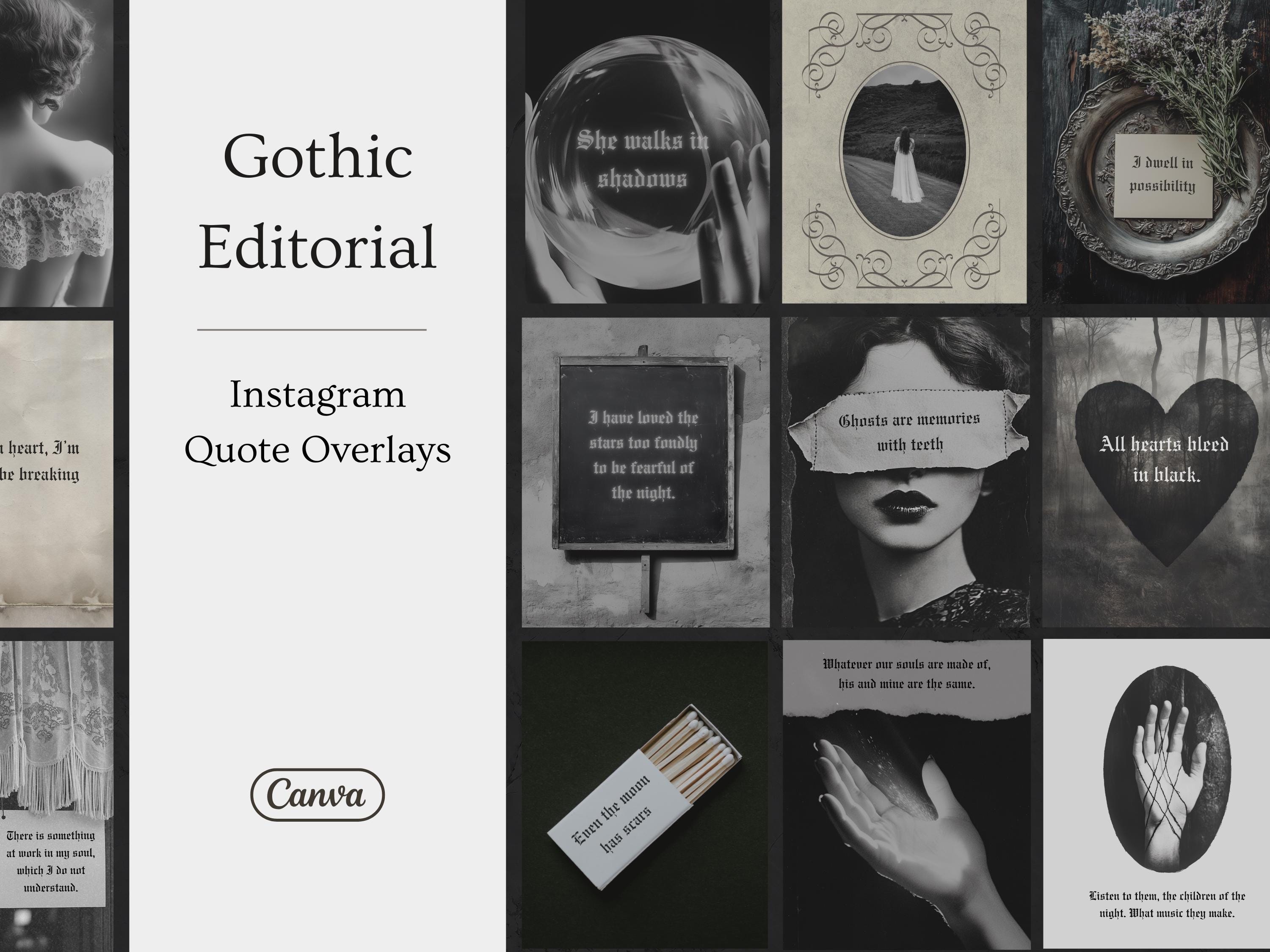 Gothic Instagram Templates: Dark Academia Quote Overlays, Creative Dark ...