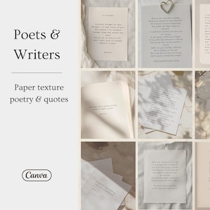 Modelli di Instagram Canva per poeti, scrittori, blogger, artisti, autori / Post e storie, citazioni sulla trama della carta, toni neutri della carta per macchine da scrivere