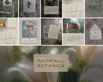 Rainfall Botanica Canva Kit | Poetry, Nature, Rain Aesthetic, Botanical Collage Elements & Instagram Templates, Digital Branding Asset Pack