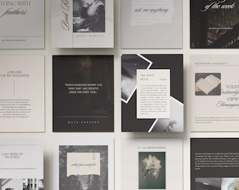 Szablony na Instagramie Dark Academia dla poetów i pisarzy, czarno-biały post na Instagramie w tonacji sepii, edycja w Canva, klimat pamiętnika