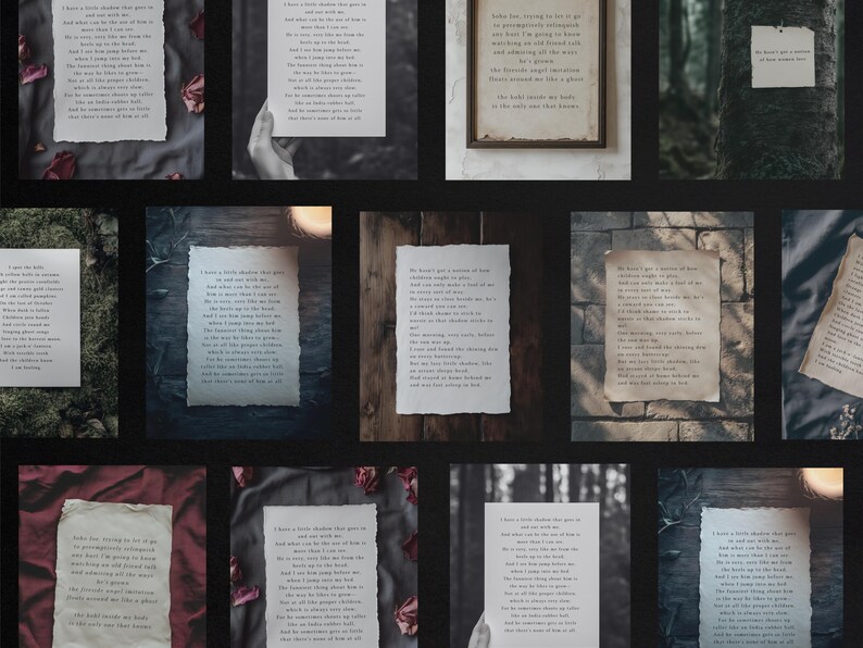 Poets & Writers, Dark Moody Aesthetic Paper Quote Canva Templates For Instagram. IG Posts, Dark Academia Gothic Diary Collage Style image 4