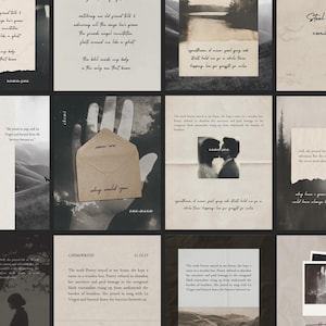 Szablony na Instagram Dark Academia, Poeci i pisarze, Post na Instagramie, Szablony historii, Ręcznie pisany poetycki kolaż, Tekstura papieru, Neutralna estetyka