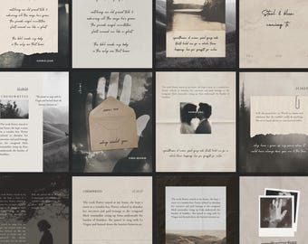 Dark Academia Instagram Templates, Poets & Writers, IG Post, Story Templates, Handwritten Poetic Collage Paper Texture Neutral Aesthetic