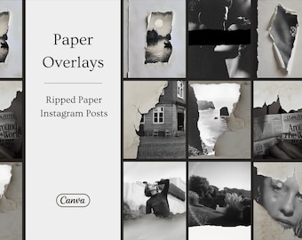 Ripped Paper Instagram Templates: Collage Aesthetic, IG Template Posts Canva, Creatives Artists, Bloggers, Neutral Black & White Sepia