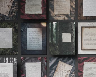 Poets & Writers, Dark Moody Aesthetic Paper Quote Canva Templates For Instagram. IG Posts, Dark Academia Gothic Diary Collage Style