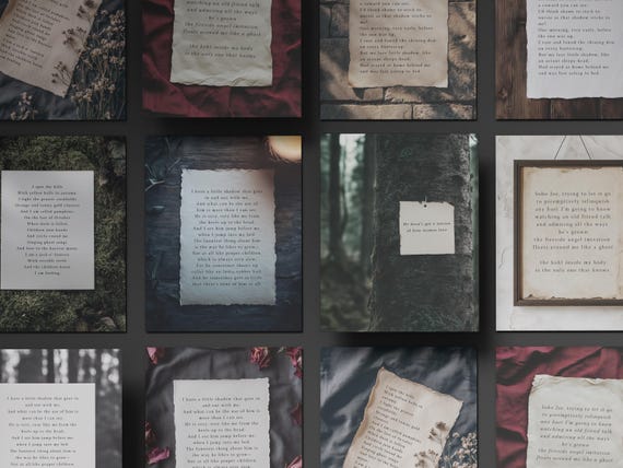 Poets & Writers, Dark Moody Aesthetic Paper Quote Canva Templates For Instagram. IG Posts, Dark Academia Gothic Diary Collage Style