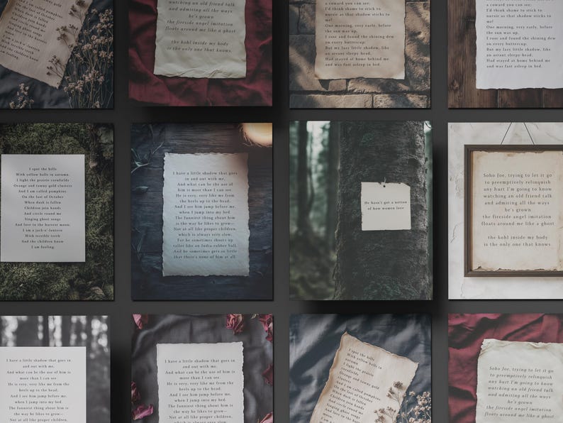 Poets & Writers, Dark Moody Aesthetic Paper Quote Canva Templates For Instagram. IG Posts, Dark Academia Gothic Diary Collage Style image 1