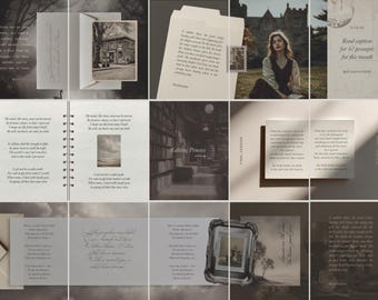 May include: A collage of aesthetic stationery and photographs, featuring handwritten notes, a vintage building photo, and a woman reading. The color palette is muted with sepia tones, creating a vintage and artistic feel.