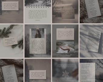Poets & Writers Canva Templates for Instagram: Winter, Moody Seasonal Paper Texture Journal, Muted Neutral Seasonal Yule Collage Editorial