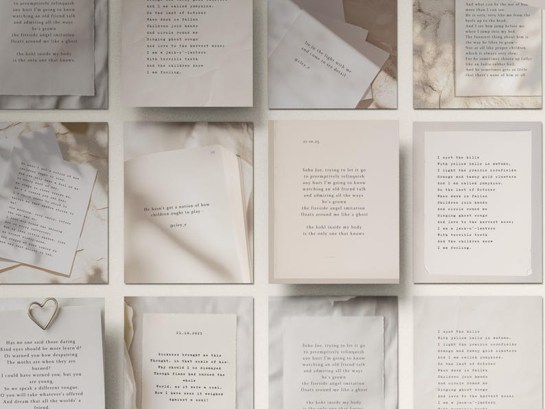 Szablony Canva Light Academia: Cytaty o fakturze papieru, posty na Instagramie poetów i pisarzy, nakładki na papier do pisania, neutralny dziennik zdjęcie 5