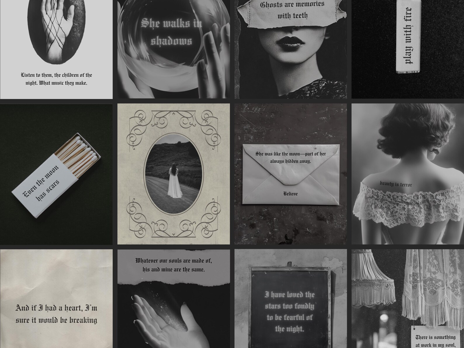 Gothic Instagram Templates: Dark Academia Quote Overlays, Creative Dark ...