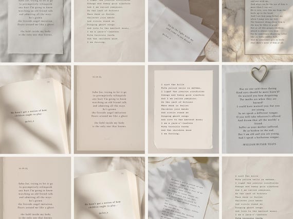 Light Academia Canva Templates: Paper Texture Quotes, Poets & Writers Instagram Posts, Typewriter Paper Overlays, Neutral Diary Journal