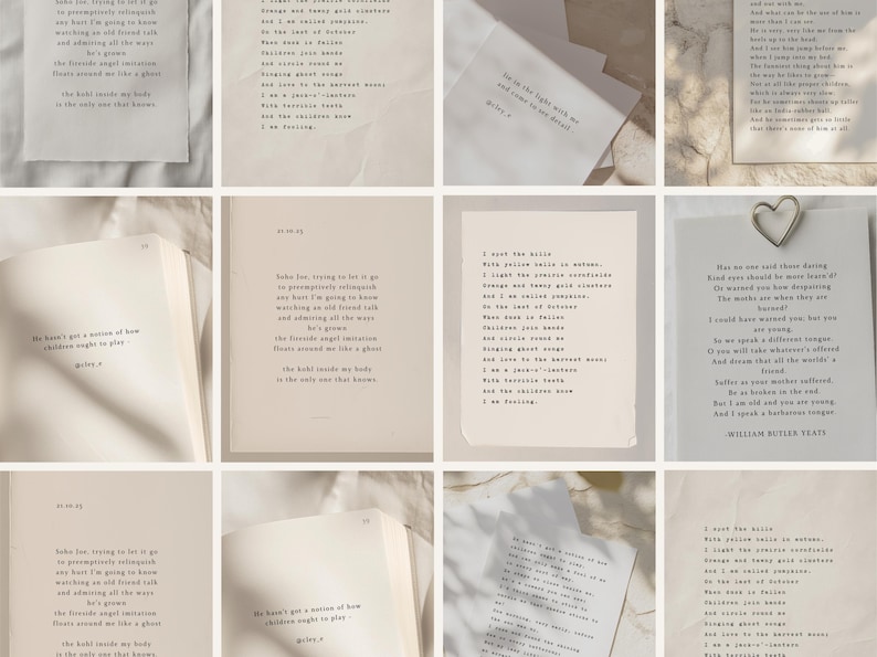 Szablony Canva Light Academia: Cytaty o fakturze papieru, posty na Instagramie poetów i pisarzy, nakładki na papier do pisania, neutralny dziennik zdjęcie 1