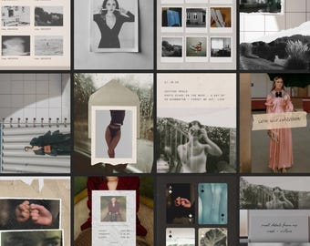 Plantillas editoriales de Instagram: estilo collage de revista, estética neutra, publicaciones de diario de moda, plantillas de Instagram para dirección artística creativa