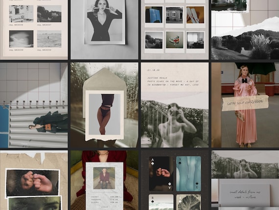 Editorial Instagram Templates: Collage Magazine Style, Neutral Aesthetic, Fashion Diary Journal Posts, Creative Art Direction IG Templates