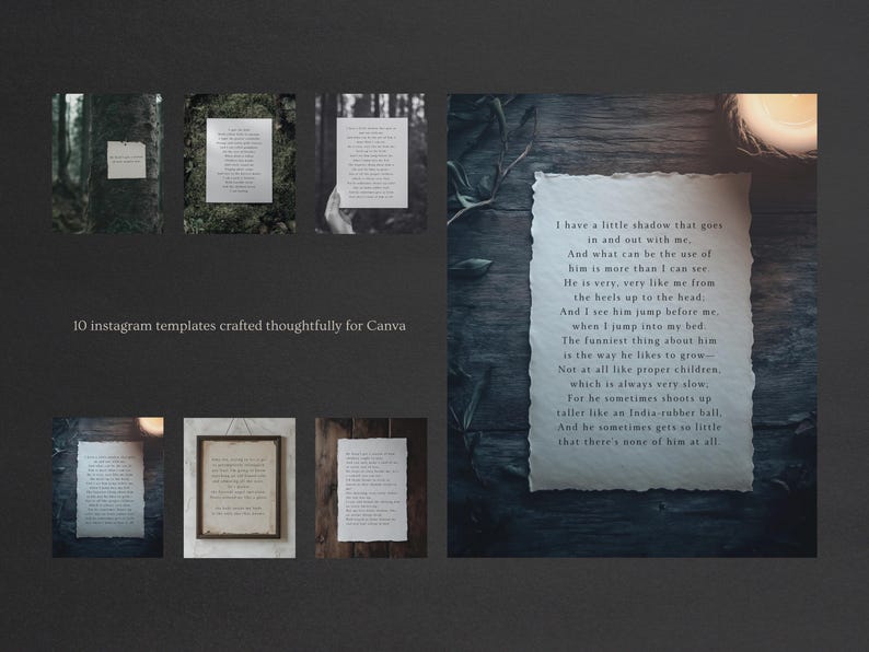 Poets & Writers, Dark Moody Aesthetic Paper Quote Canva Templates For Instagram. IG Posts, Dark Academia Gothic Diary Collage Style image 5