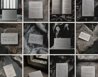 Subtle Gothic Instagram Post Templates for Canva – Dark Academia Poets & Writers, Cathedral Aesthetic Quotes, Moody Neutral Paper Texture