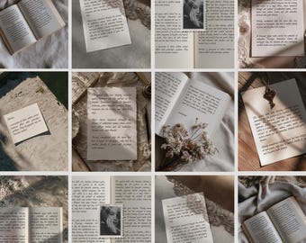 Light Academia Canva Templates: Book & Author Previews, Poetry Quotes, Writers Instagram Posts, Neutral Paper Textures, Literary Journal