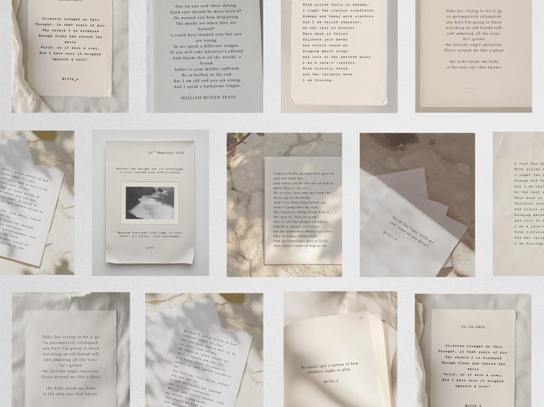 Szablony Canva Light Academia: Cytaty o fakturze papieru, posty na Instagramie poetów i pisarzy, nakładki na papier do pisania, neutralny dziennik zdjęcie 8