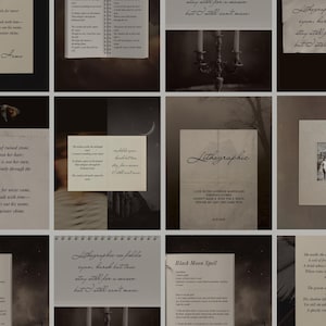 Plantillas de Canva para Instagram de poetas y escritores: Diario con textura de papel, Academia oscura en tonos neutros apagados, publicaciones esotéricas de hechizos, editorial de collage