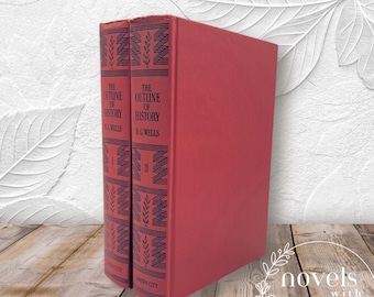 Vintage 1956 The Outline of History by H.G. Wells, Volumes 1 and 2, Hardcover Books