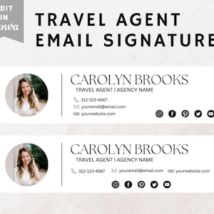 Travel Agent Email Signature Template, Minimalist Business Email Marketing Signature, Contact Card Logo Design, Travel Agency Canva Template